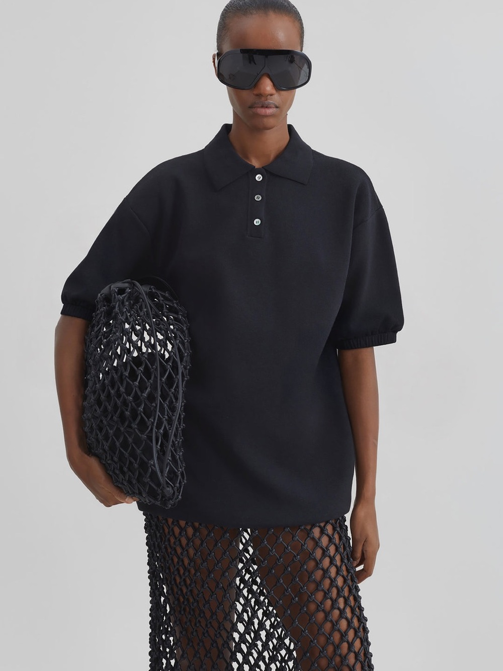 Frankie shop NOLA KNIT POLO TOP - BLACK